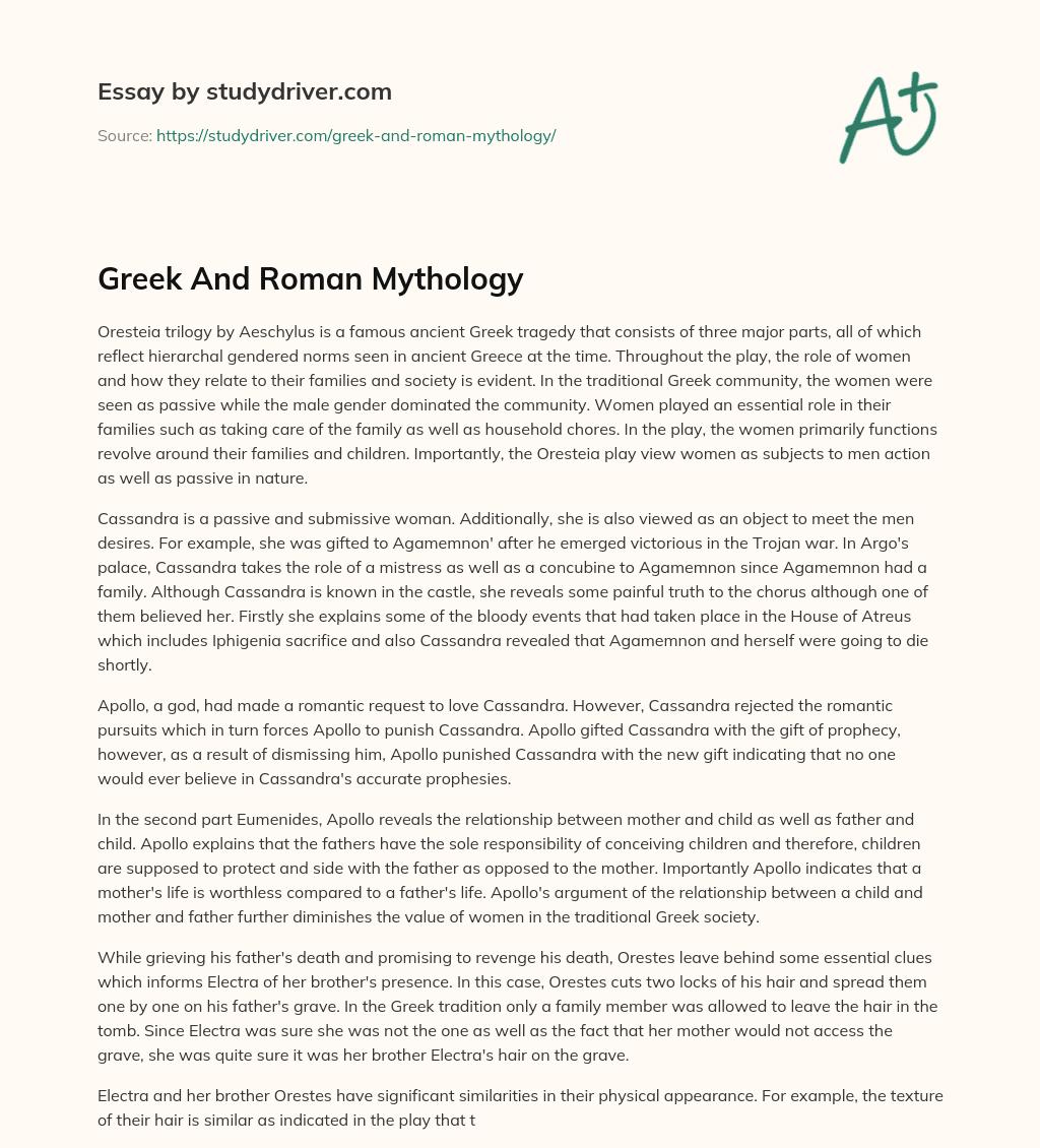 Greek and Roman Mythology essay