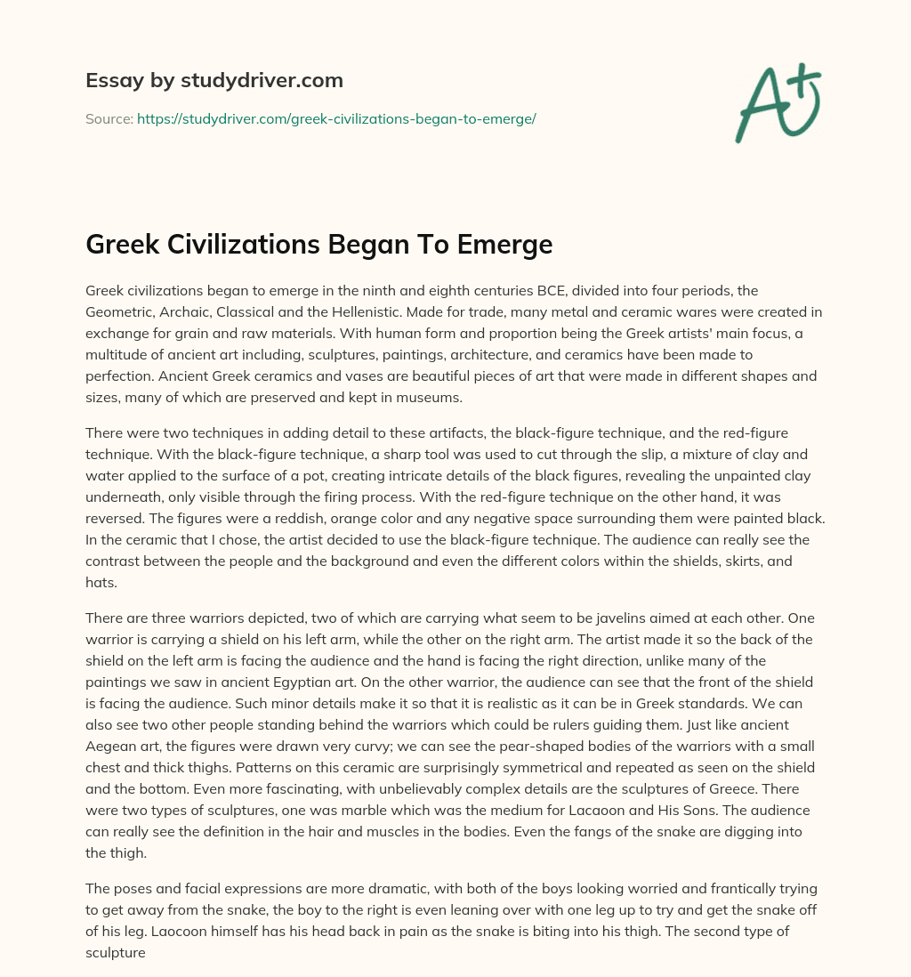 Greek Civilizations Began to Emerge essay