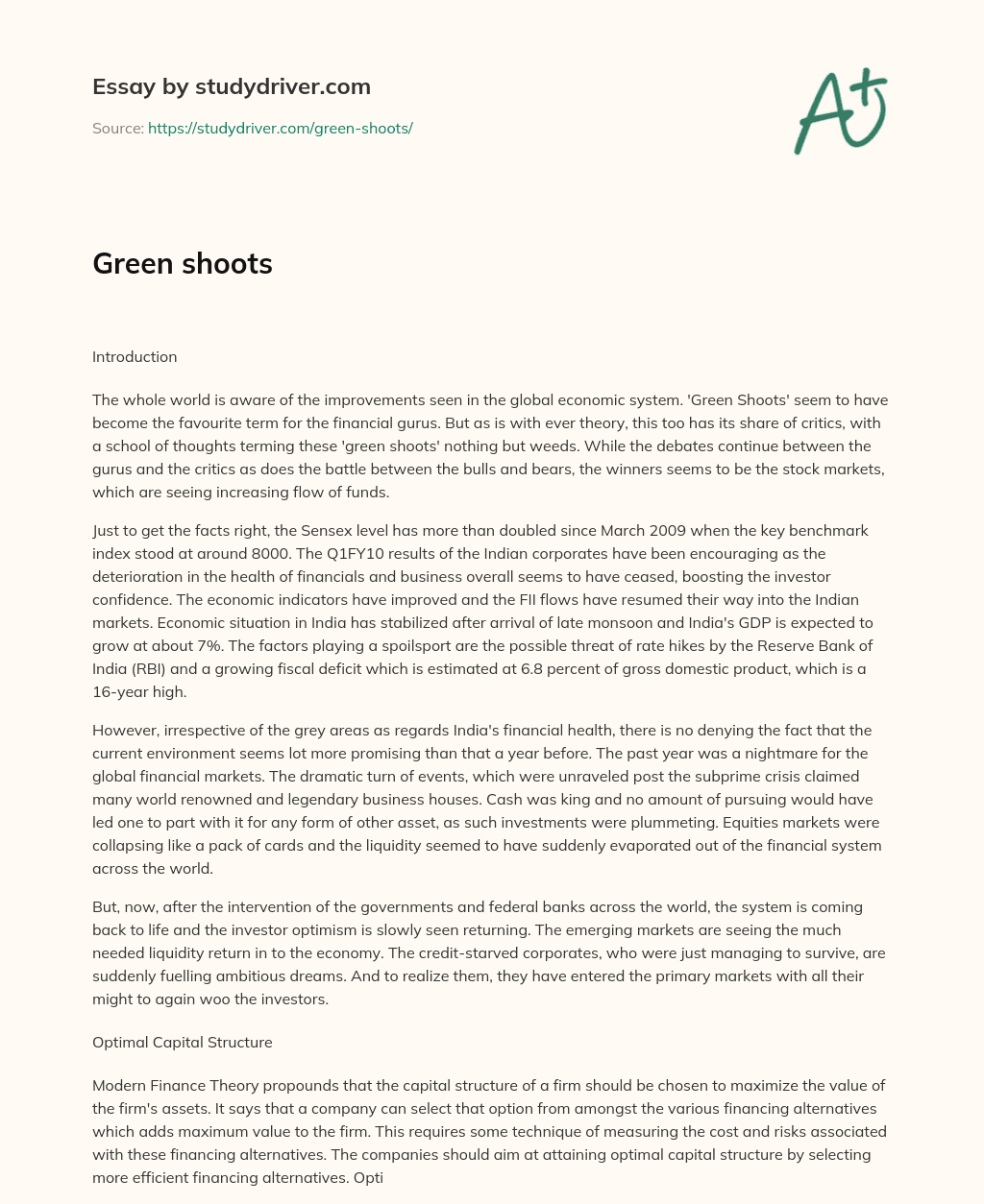 Green Shoots essay