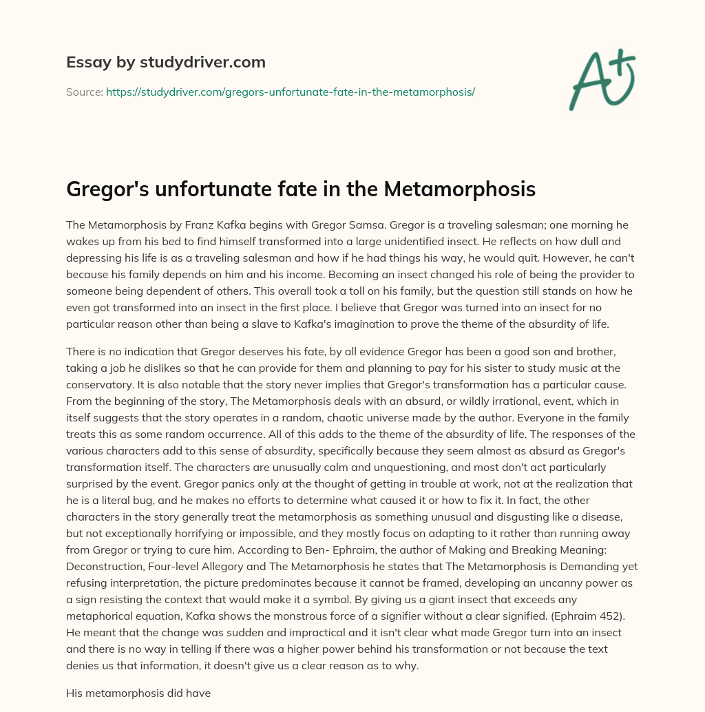 Gregor’s Unfortunate Fate in the Metamorphosis essay