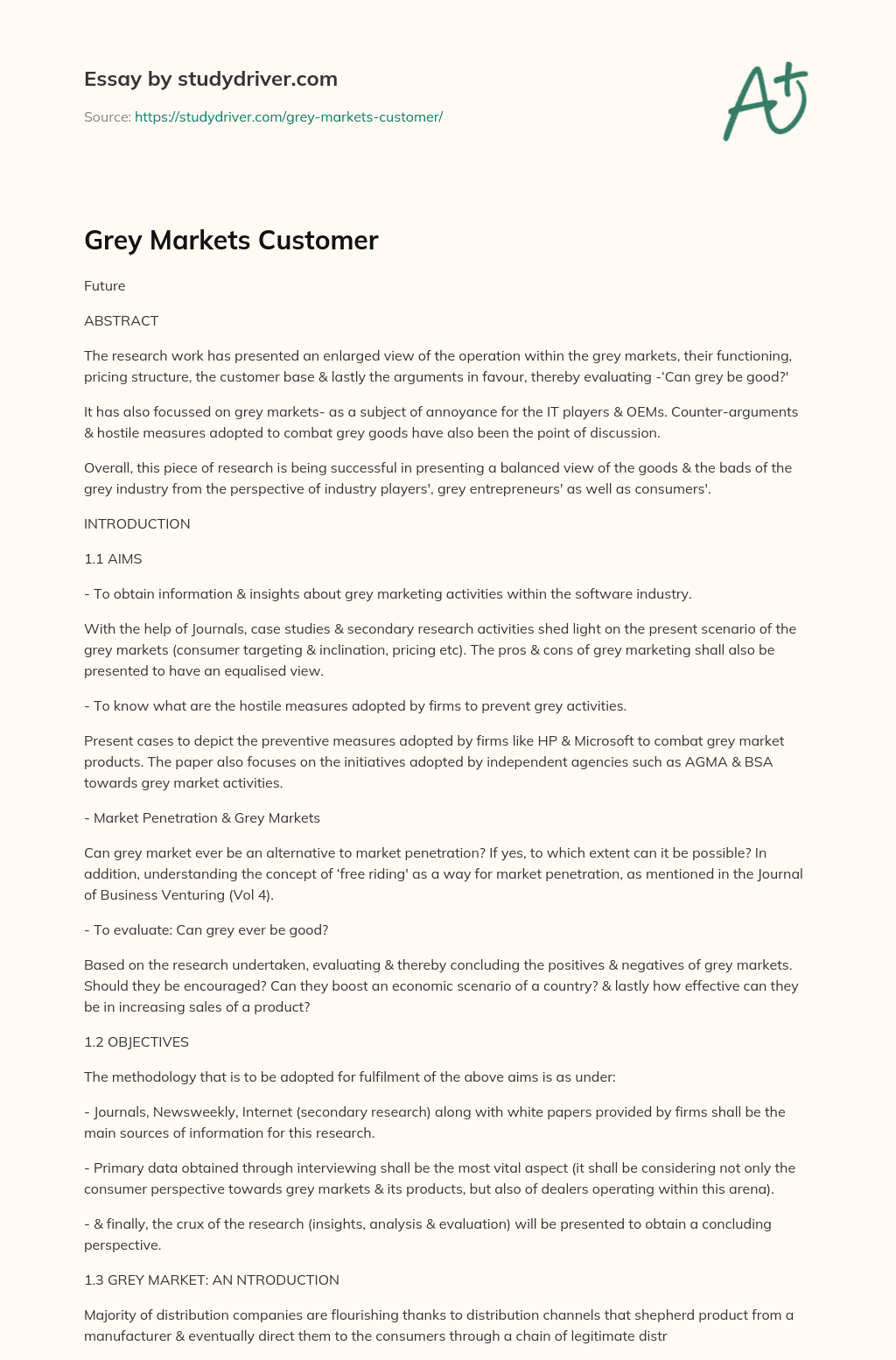 Grey Markets Customer essay