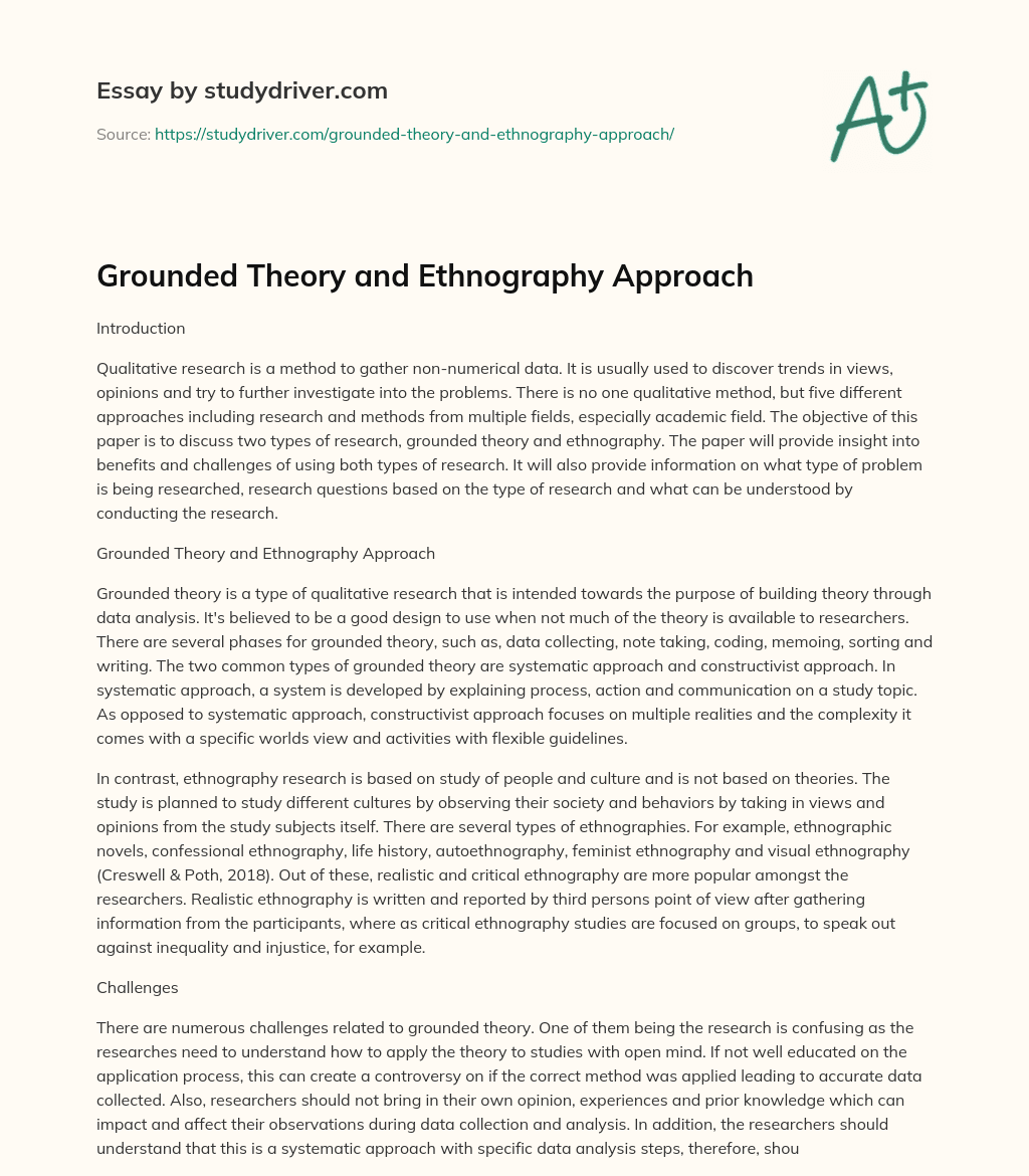 Grounded Theory and Ethnography Approach essay