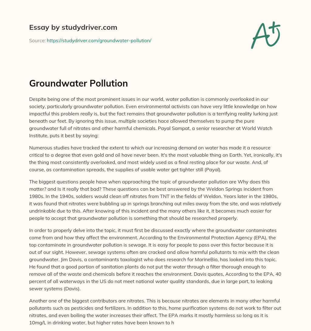 Groundwater Pollution essay