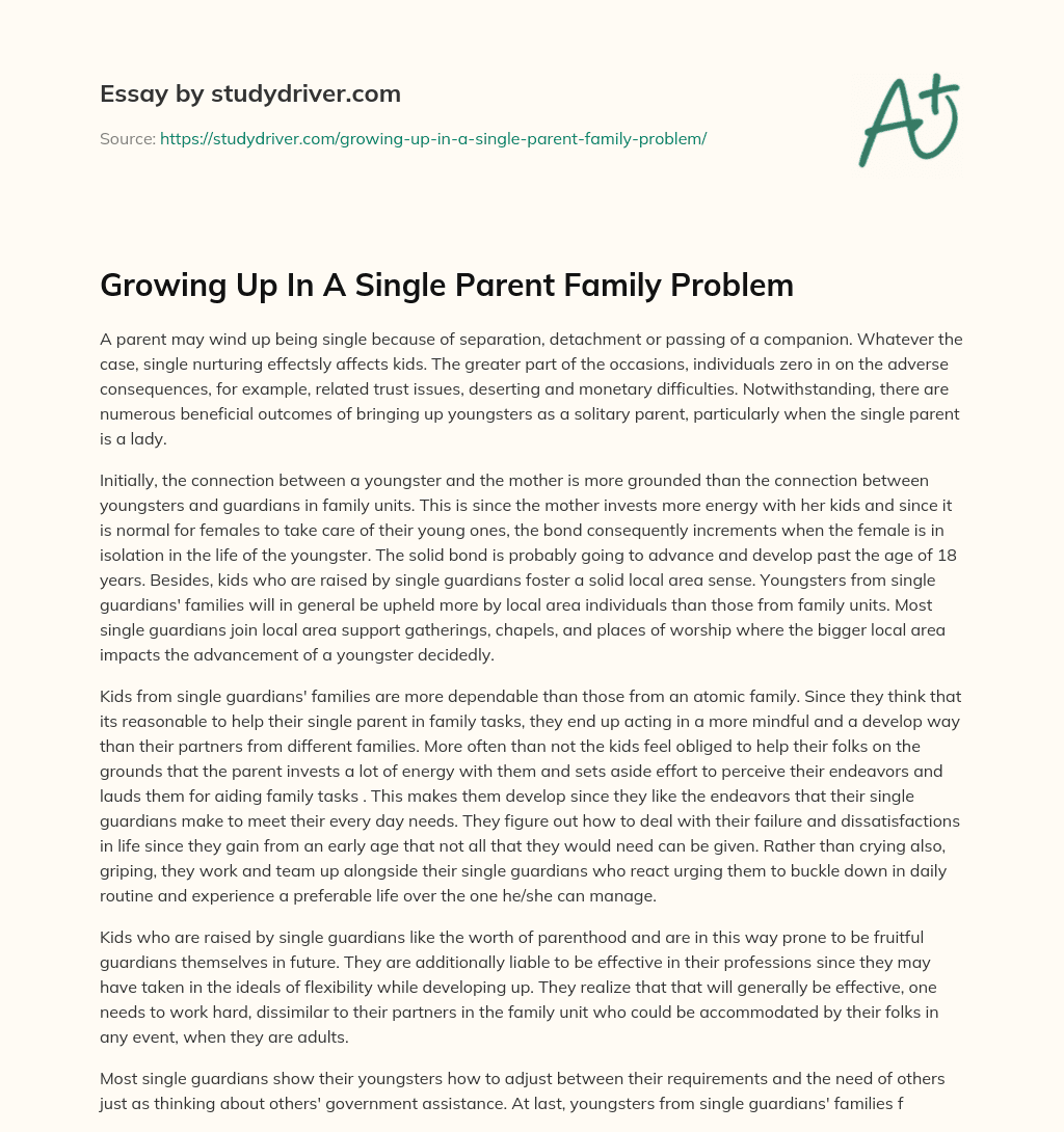 Growing up in a Single Parent Family Problem essay