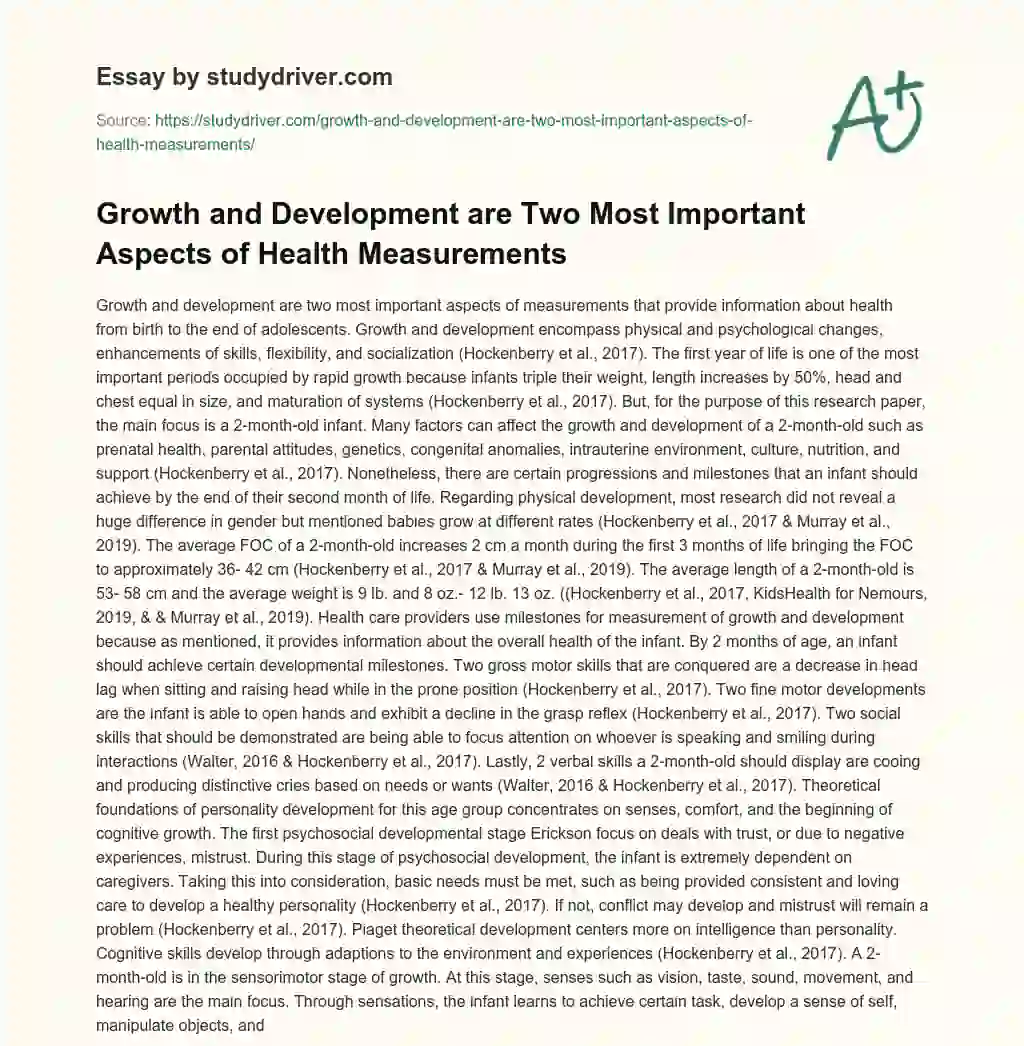 Growth and Development are Two most Important Aspects of Health Measurements essay