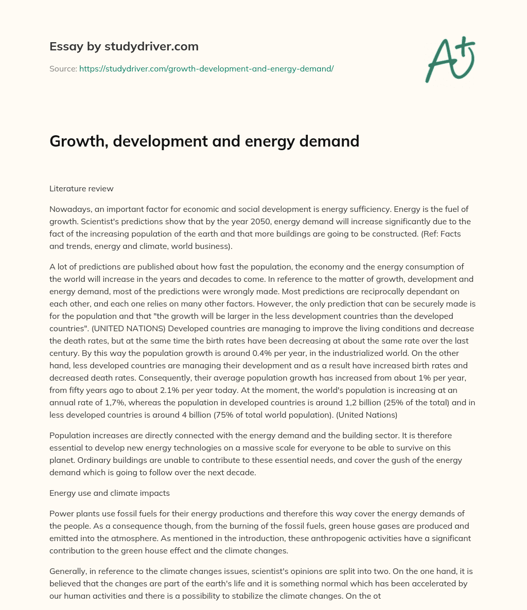 Growth, Development and Energy Demand essay