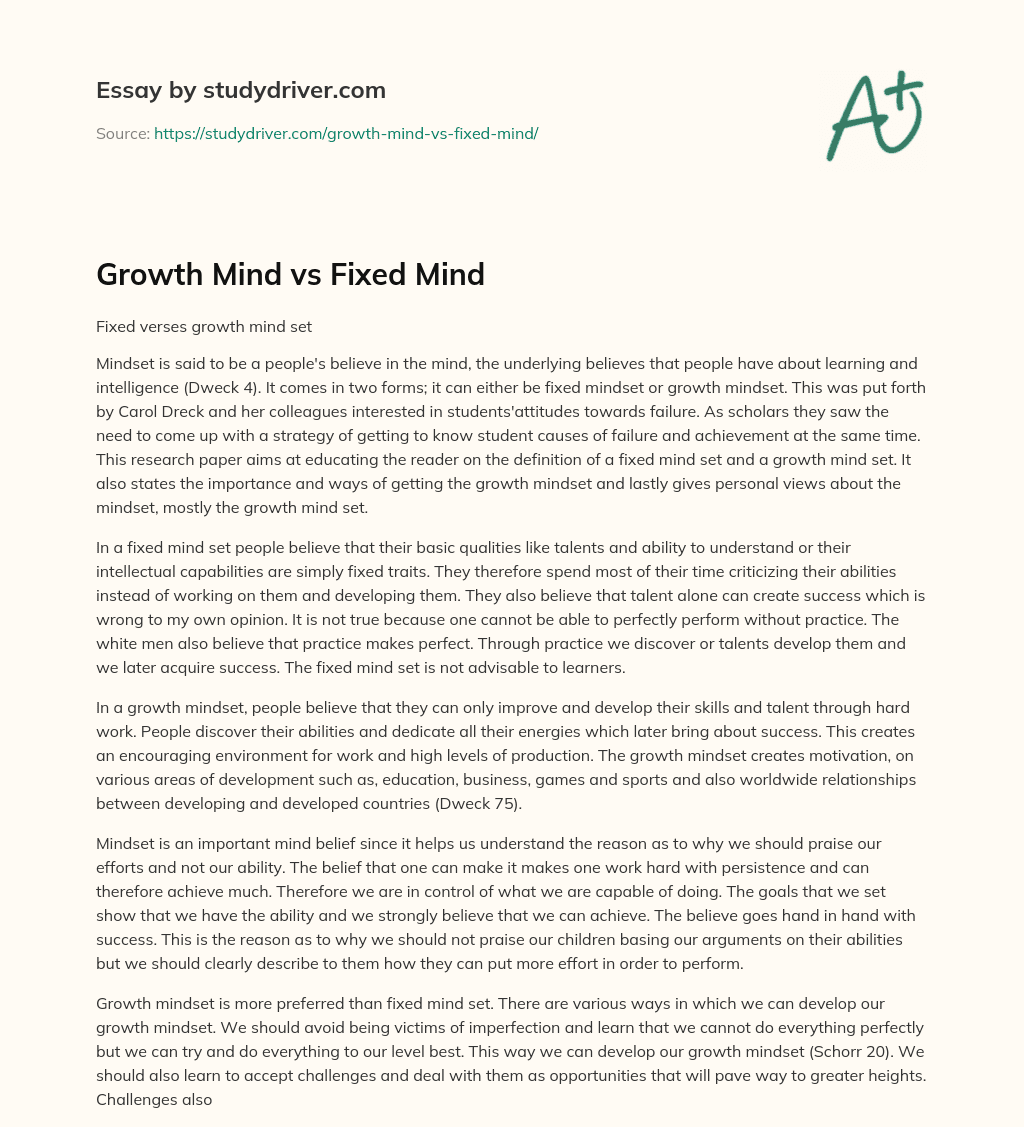 Growth Mind Vs Fixed Mind essay