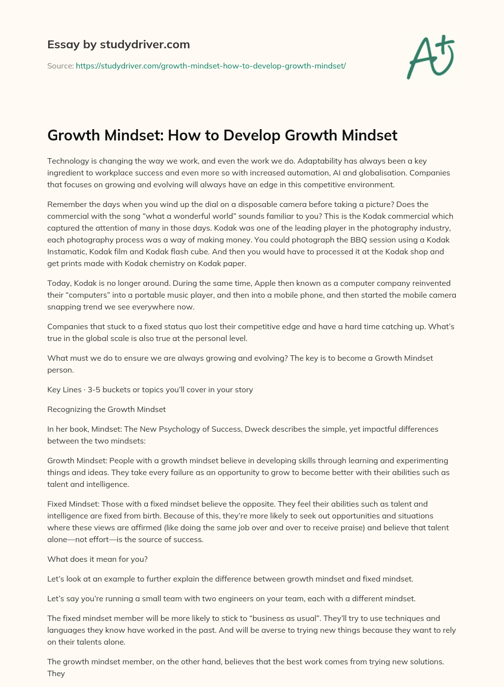 Growth Mindset: how to Develop Growth Mindset essay