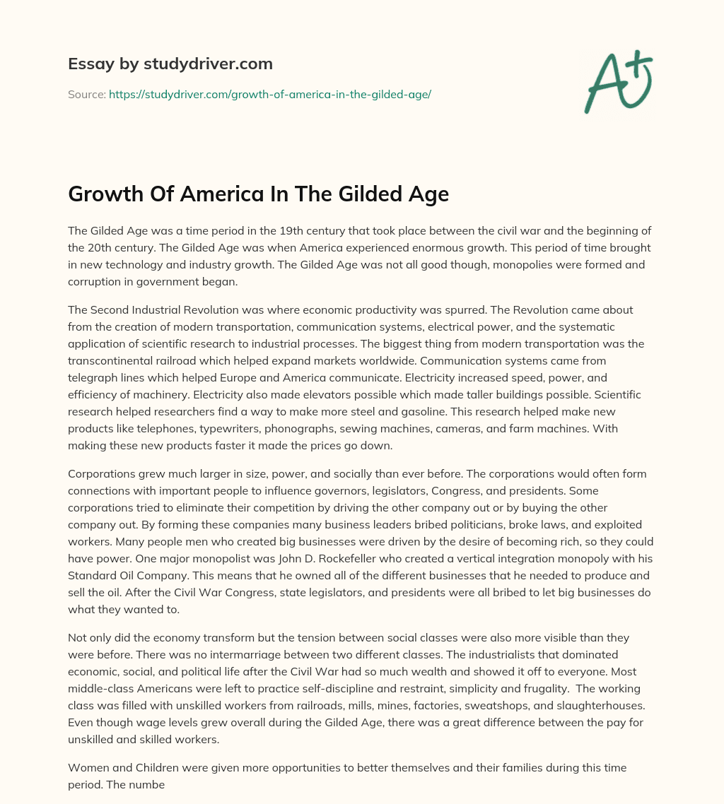Growth of America in the Gilded Age essay