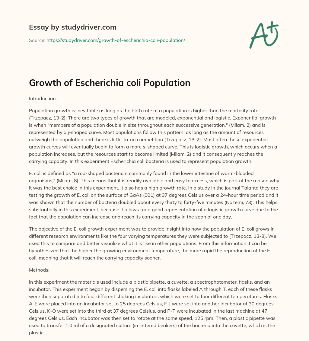 Growth of Escherichia Coli Population essay