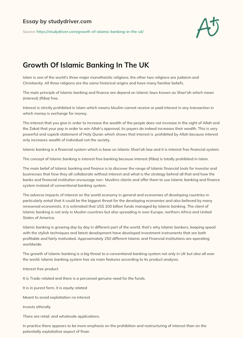 Growth of Islamic Banking in the UK essay