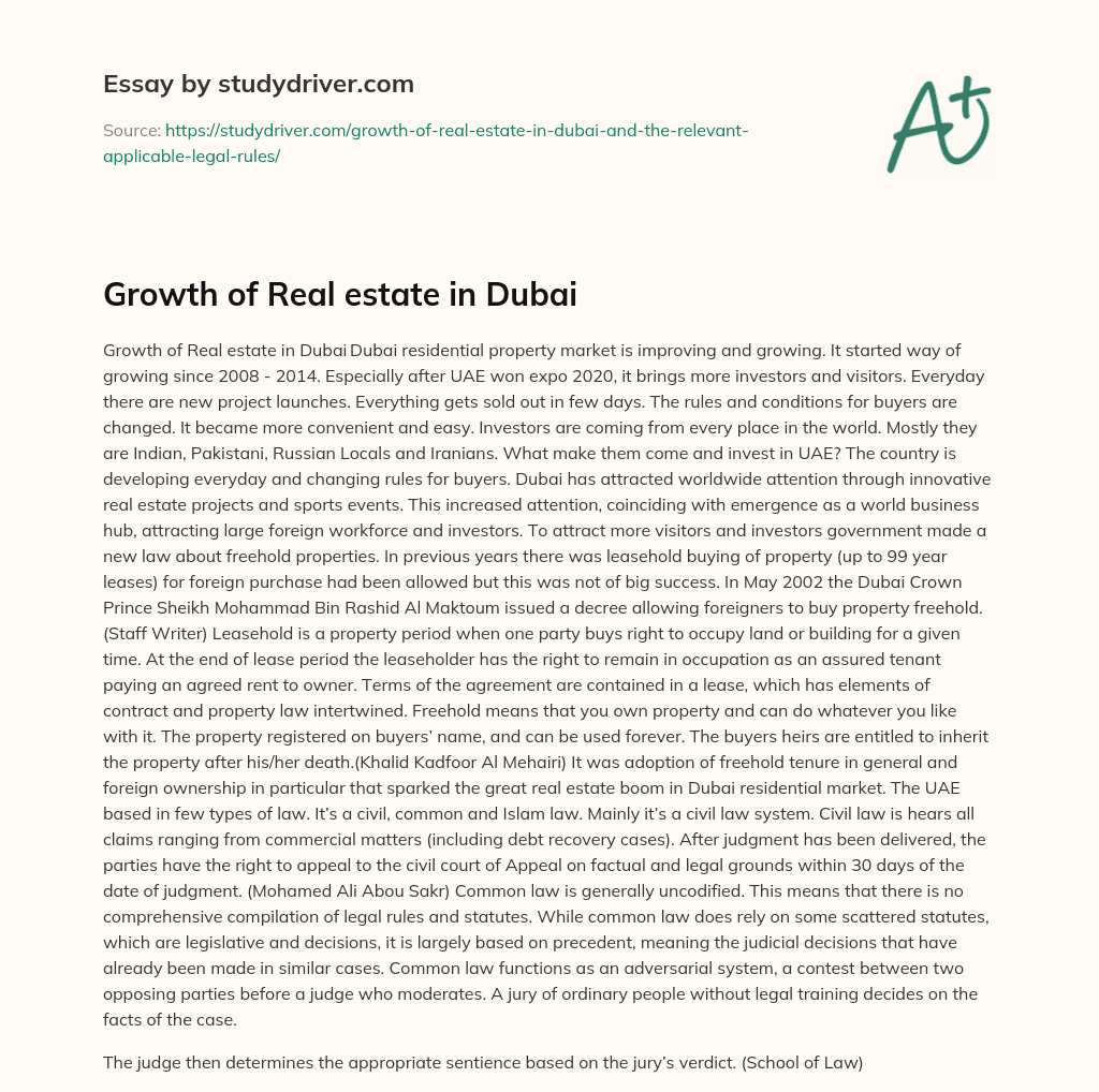 Growth of Real Estate in Dubai essay