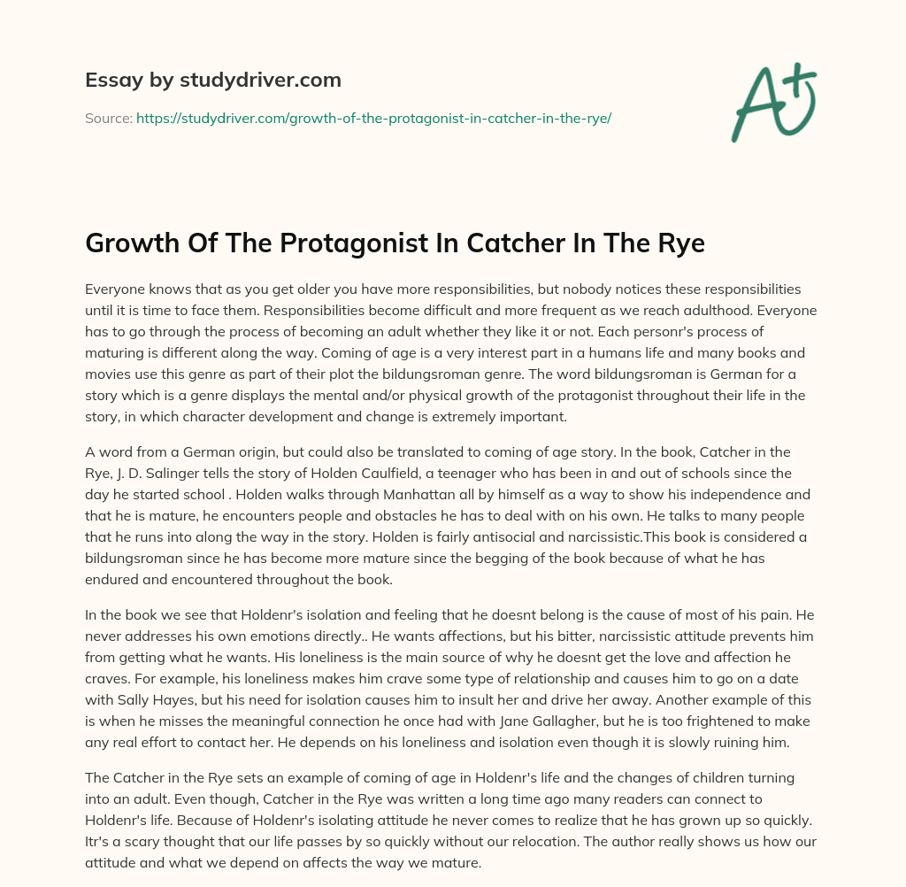 Growth of the Protagonist in Catcher in the Rye essay