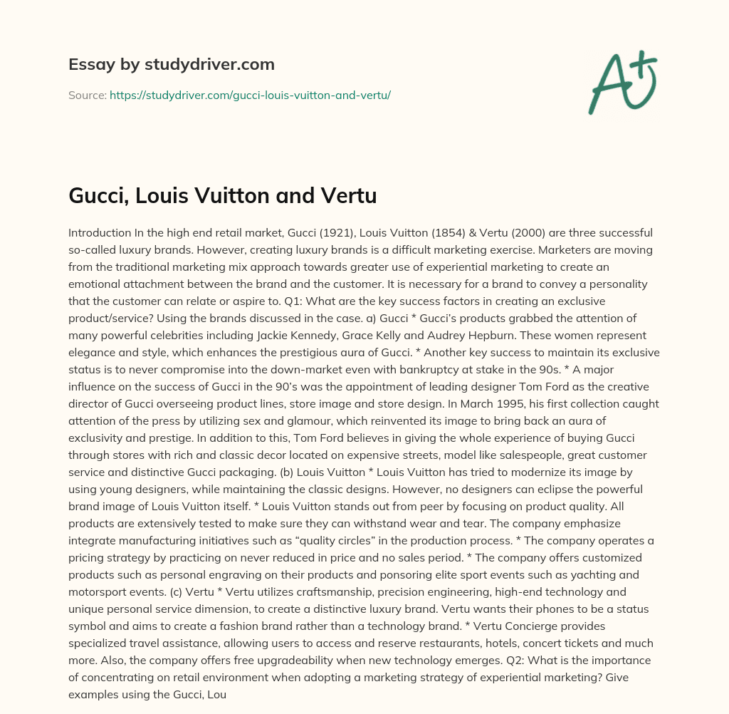 Gucci, Louis Vuitton and Vertu essay