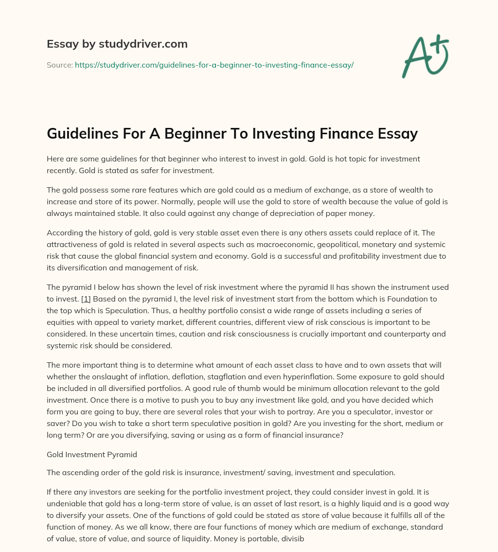 Guidelines for a Beginner to Investing Finance Essay essay