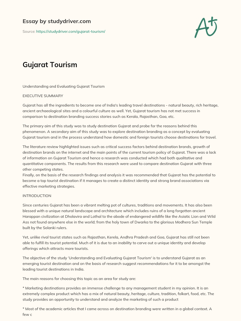 Gujarat Tourism essay
