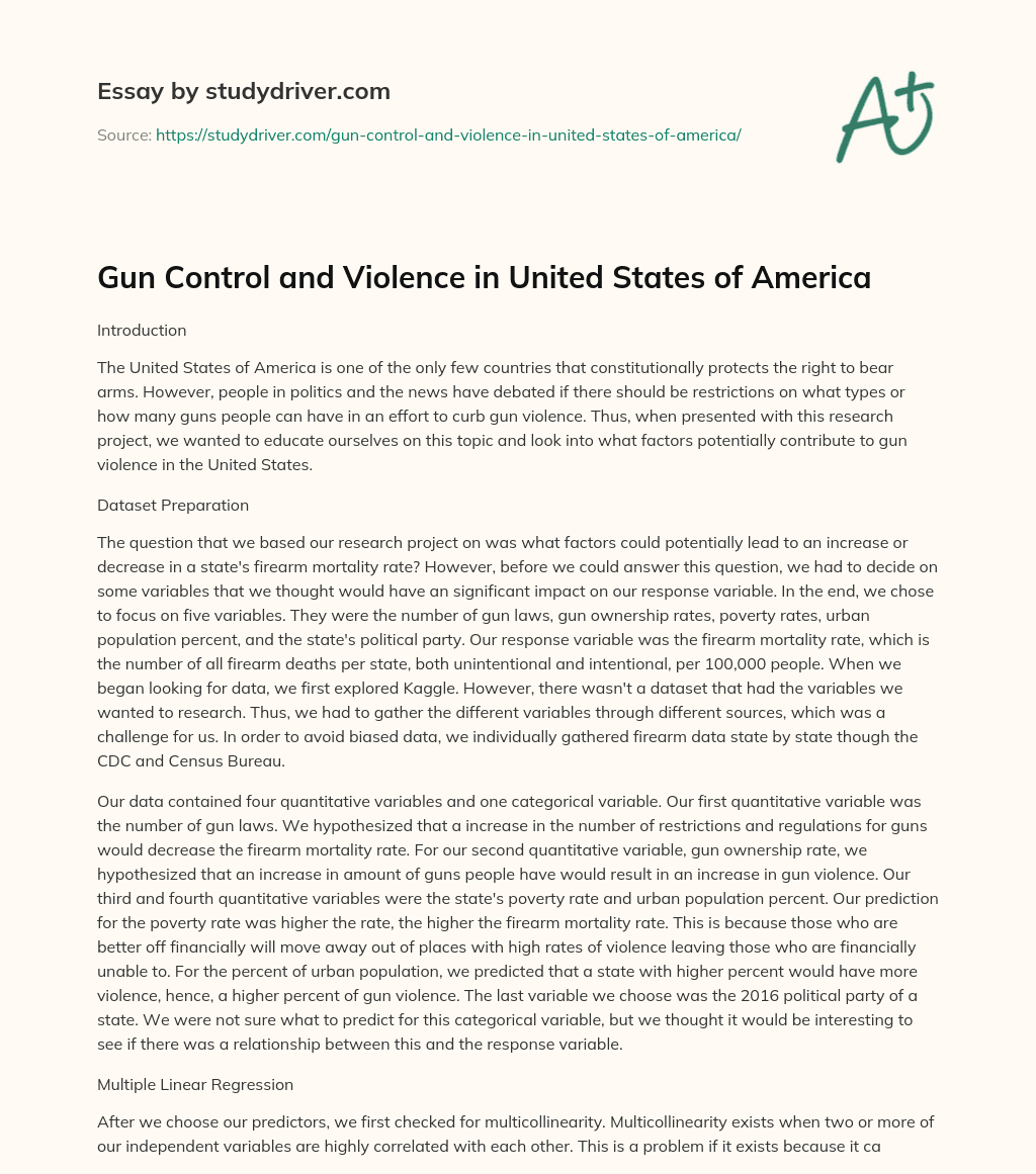 Gun Control and Violence in United States of America essay
