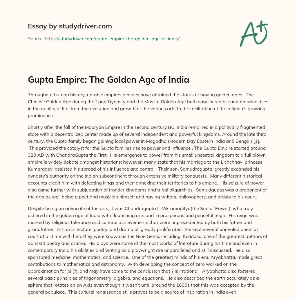 Gupta Empire: the Golden Age of India essay