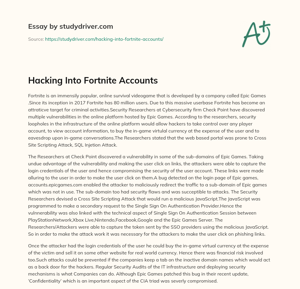 Hacking into Fortnite Accounts essay