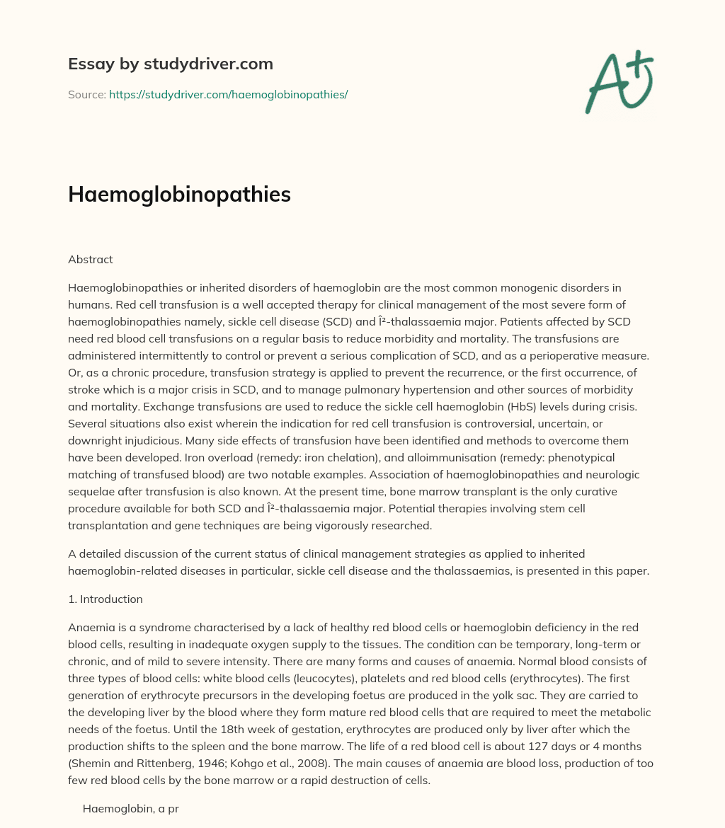 Haemoglobinopathies essay