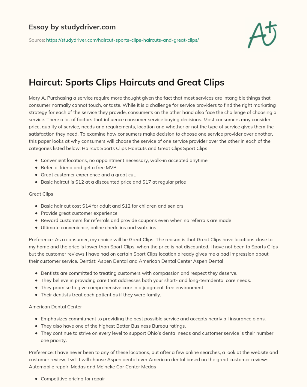 Haircut: Sports Clips Haircuts and Great Clips essay