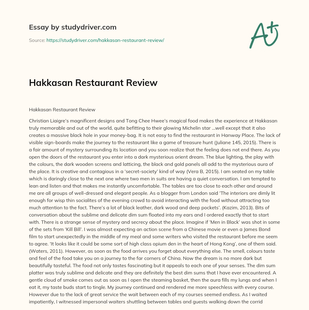 Hakkasan Restaurant Review essay