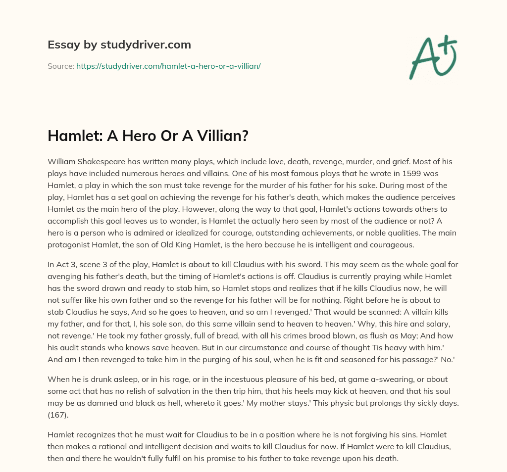 Hamlet: a Hero or a Villian? essay