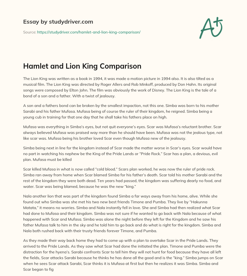 Hamlet and Lion King Comparison essay