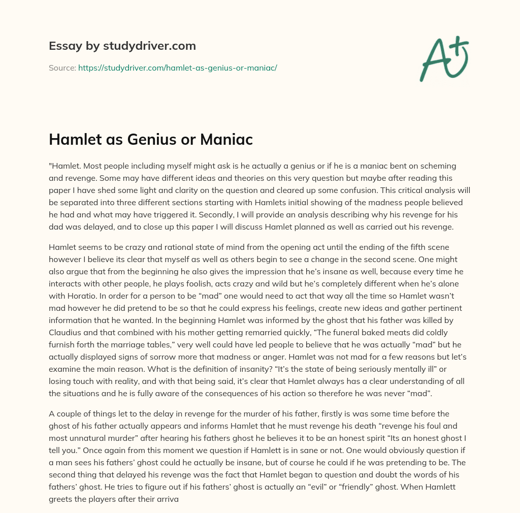 Hamlet as Genius or Maniac essay