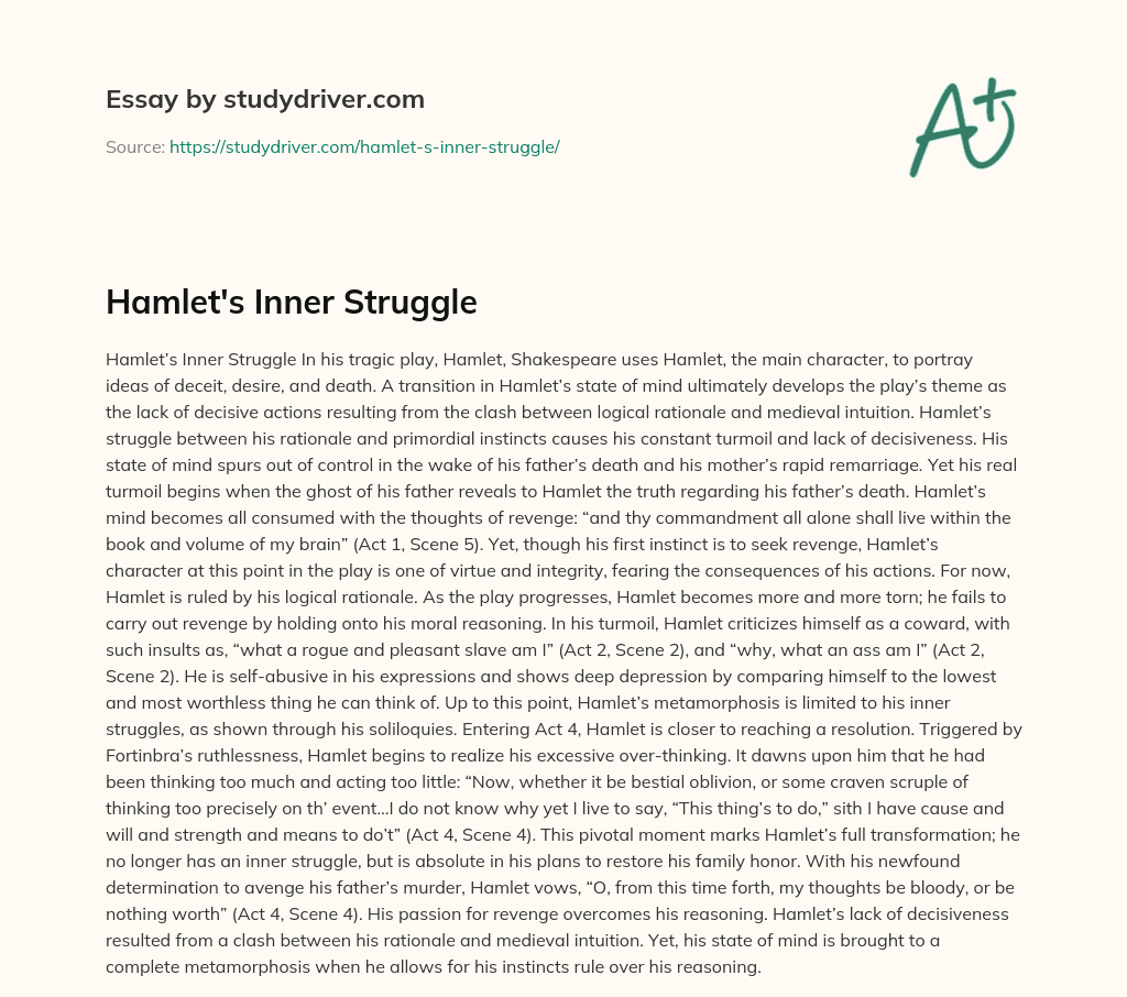 Hamlet’s Inner Struggle essay