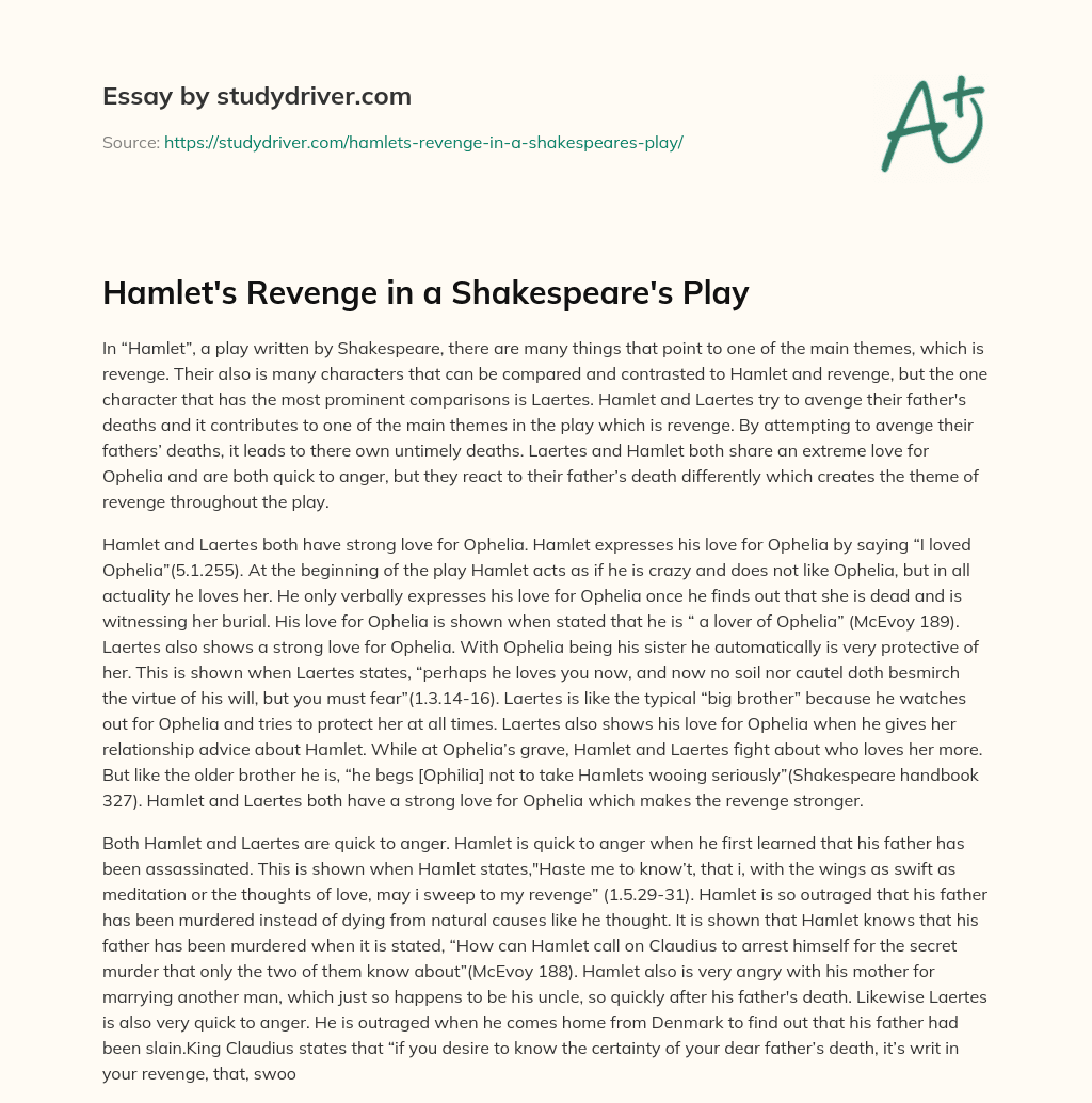 Hamlet’s Revenge in a Shakespeare’s Play essay