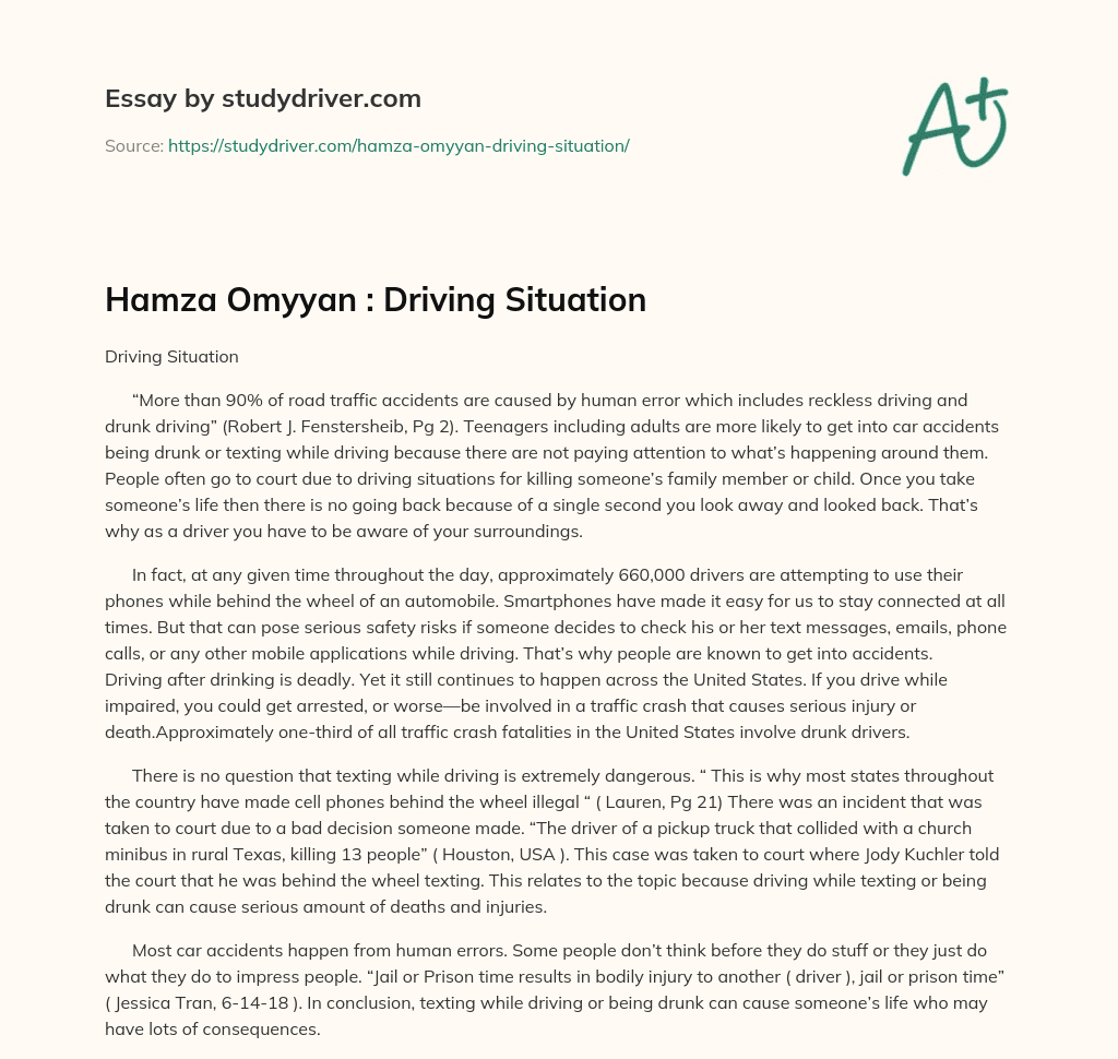 Hamza Omyyan : Driving Situation essay