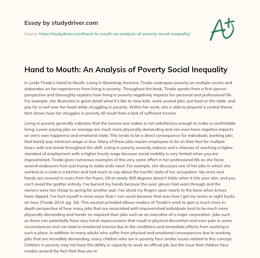 Hand to Mouth: an Analysis of Poverty Social Inequality essay