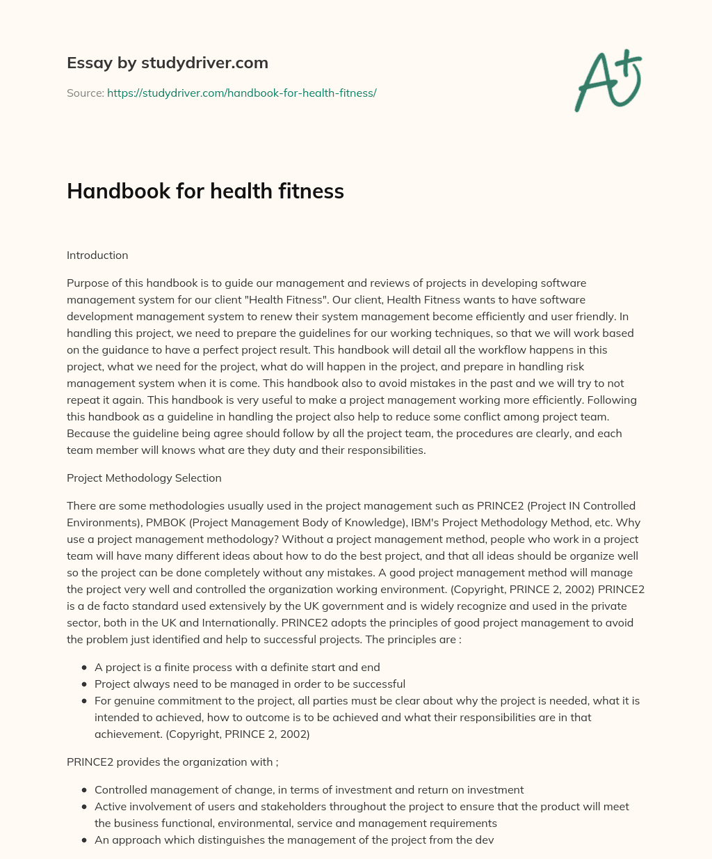 Handbook for Health Fitness essay