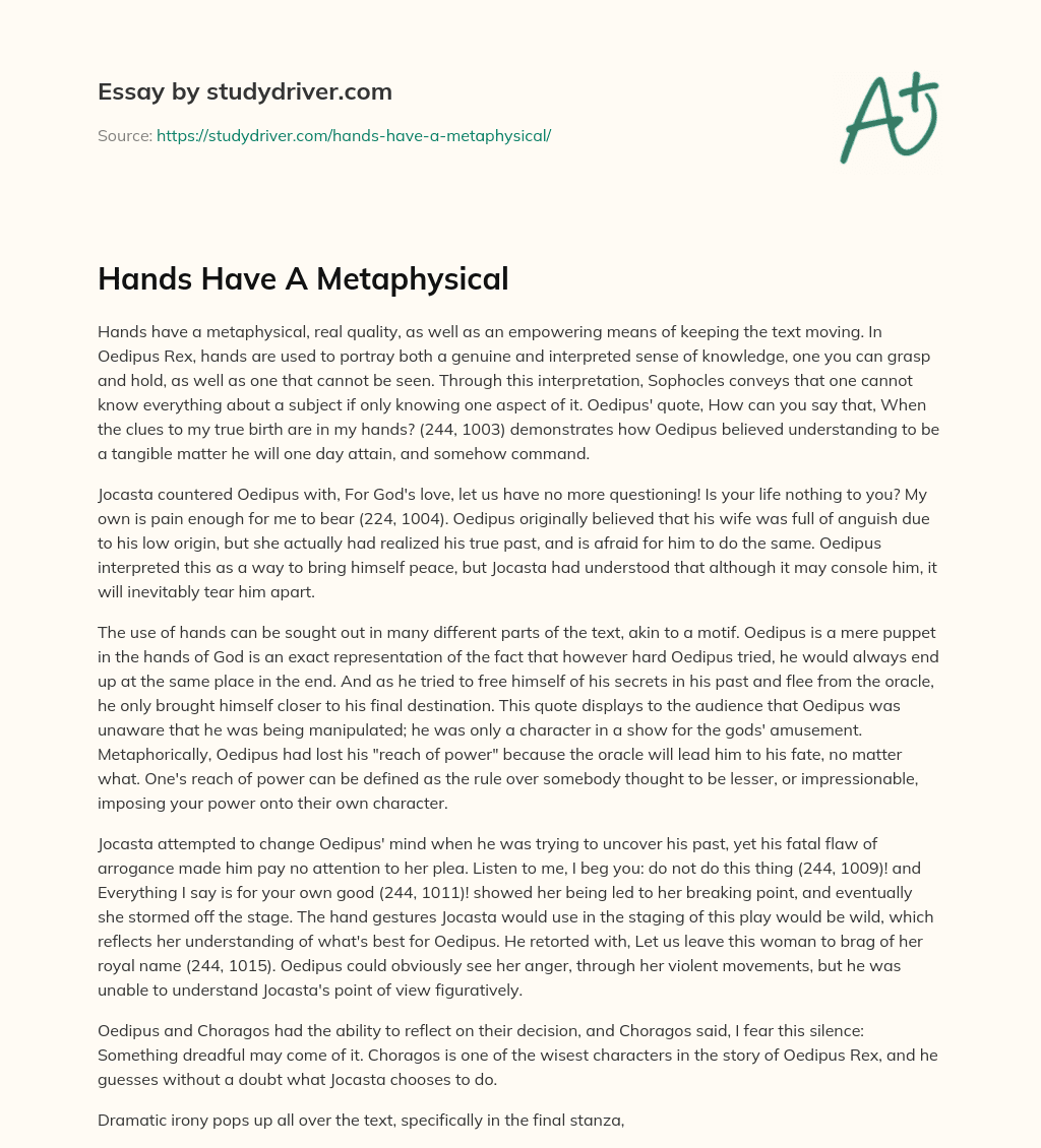 Hands have a Metaphysical essay