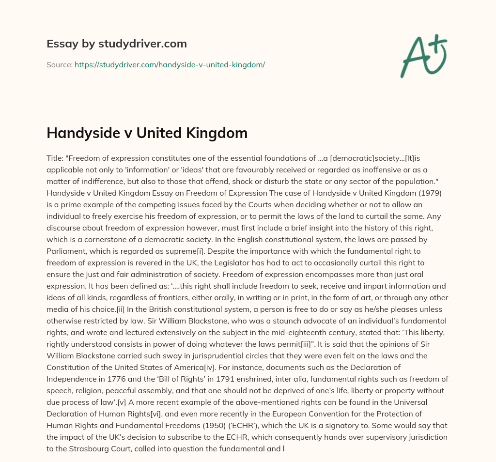 Handyside V United Kingdom essay
