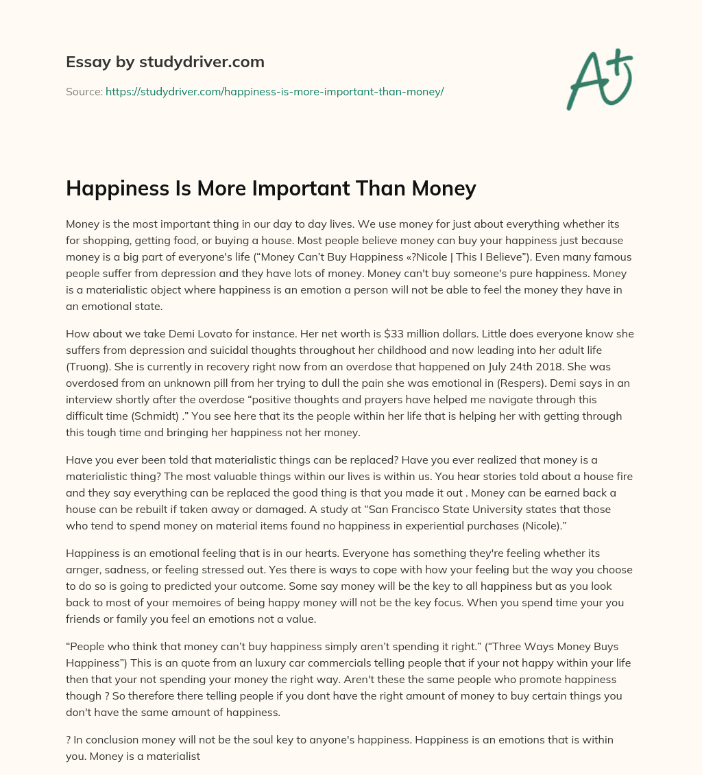 Happiness is more Important than Money essay