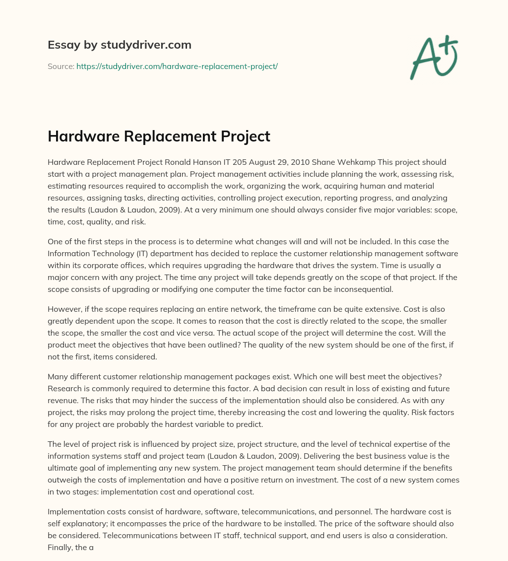 Hardware Replacement Project essay