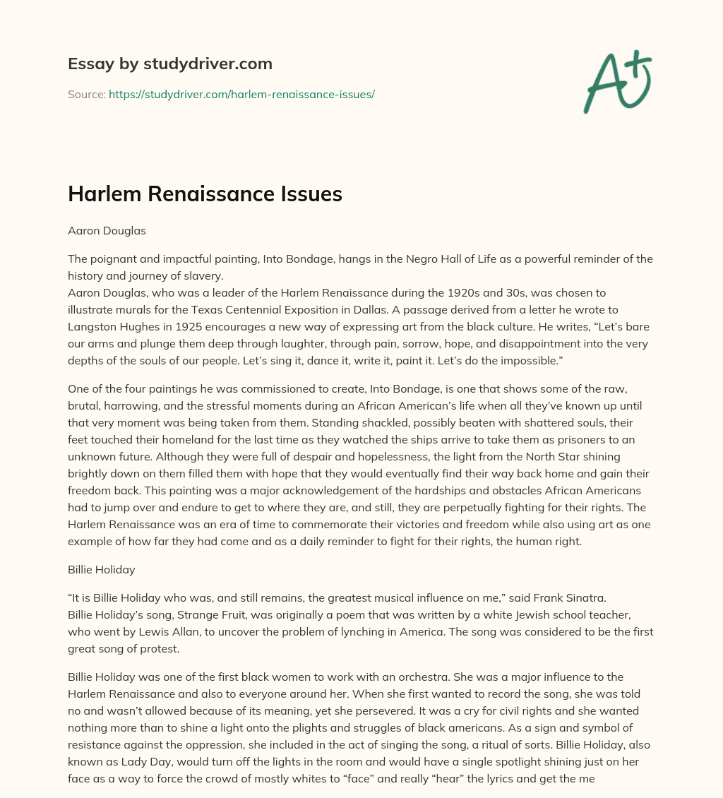 Harlem Renaissance Issues essay