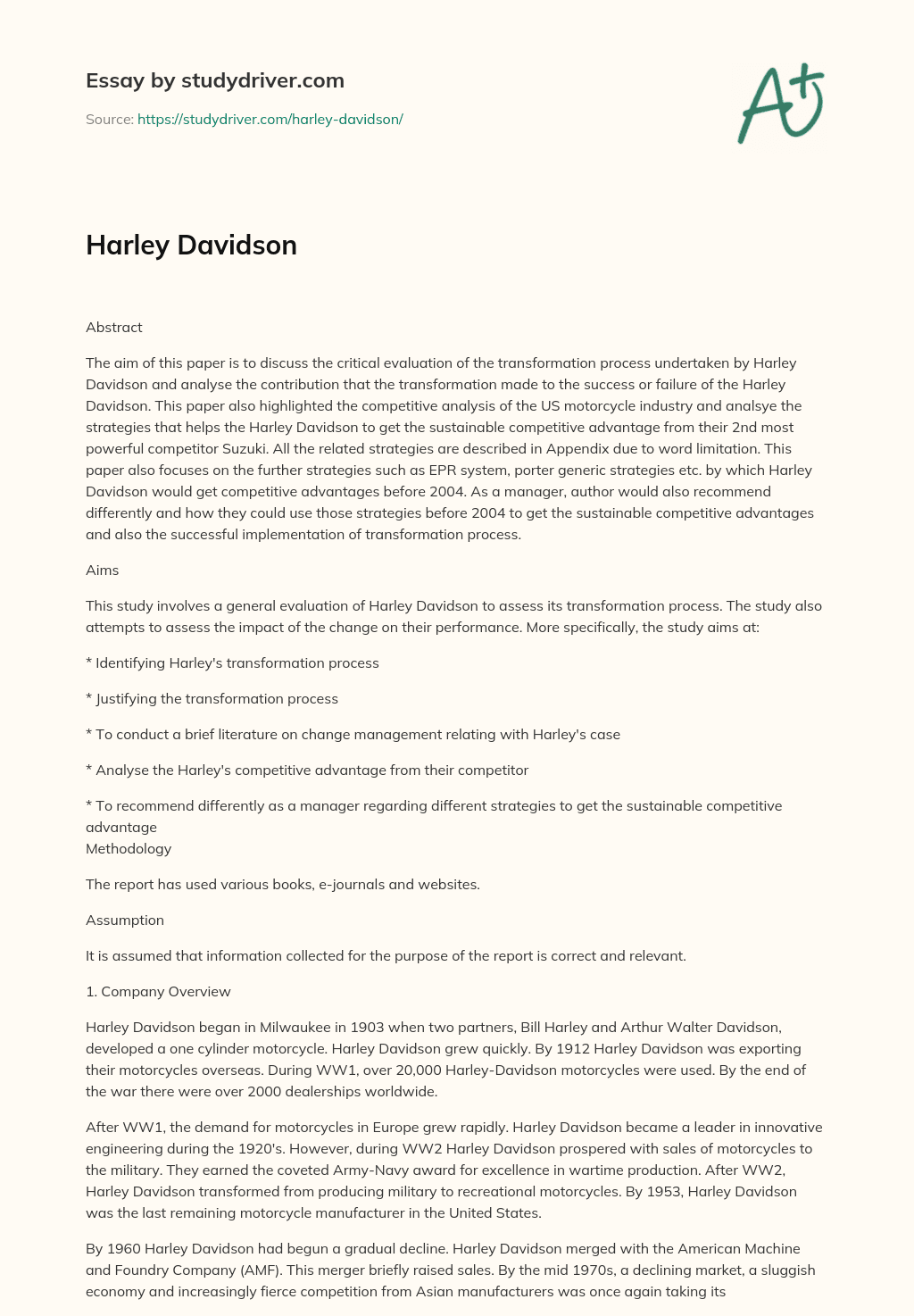 Harley Davidson essay