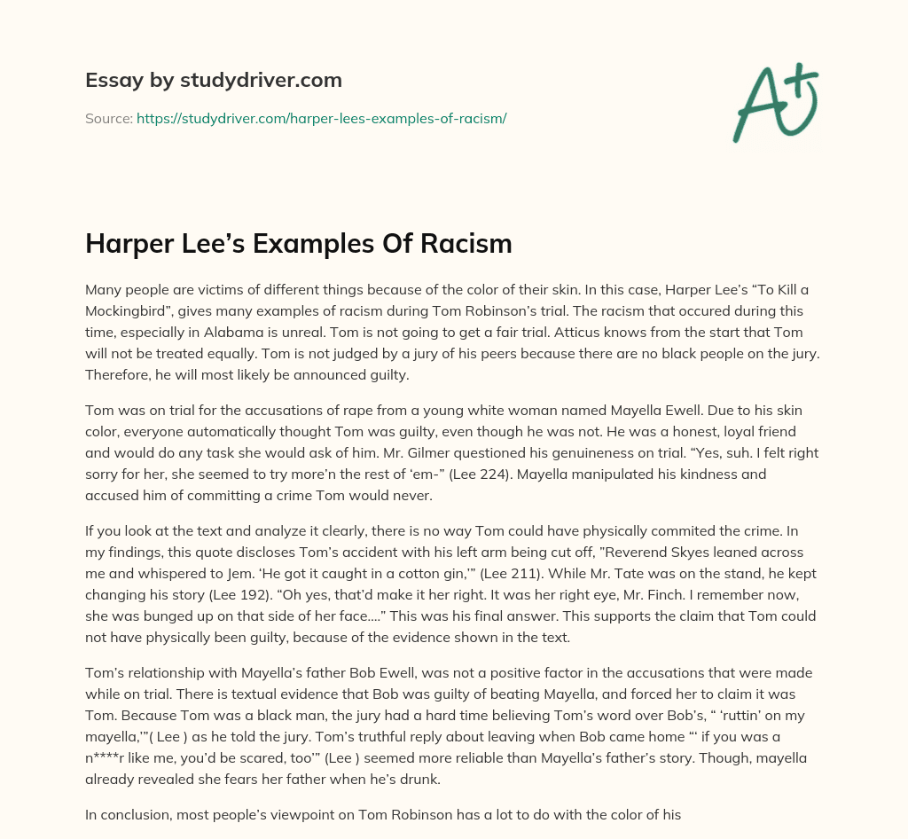 Harper Lee’s Examples of Racism essay