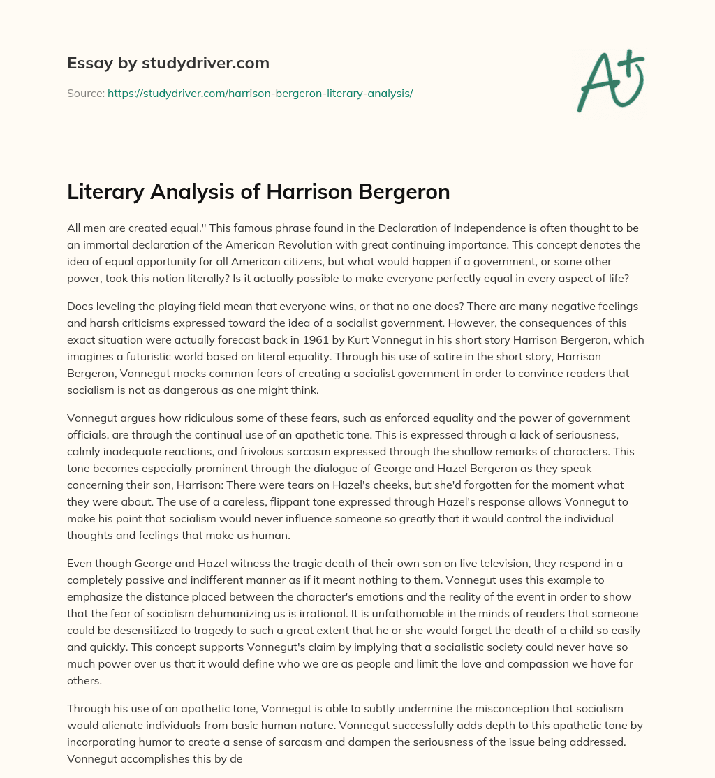 Literary Analysis of Harrison Bergeron essay
