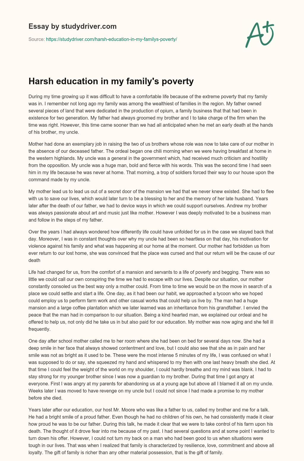Harsh Education in my Family’s Poverty essay