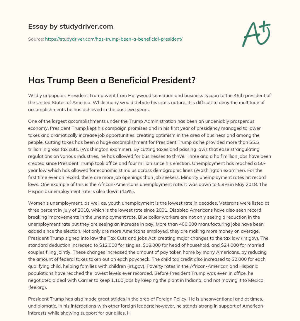 Has Trump been a Beneficial President? essay