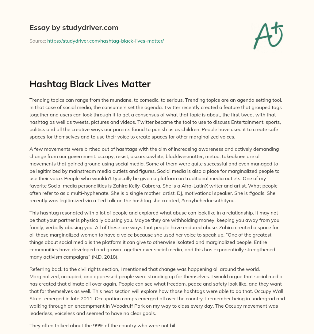 Hashtag Black Lives Matter essay