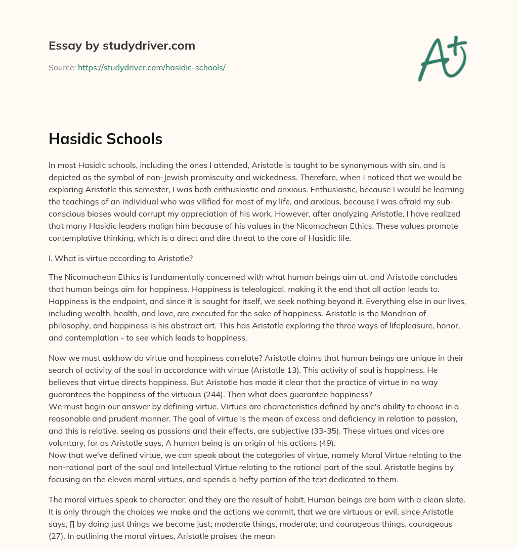 Hasidic Schools essay