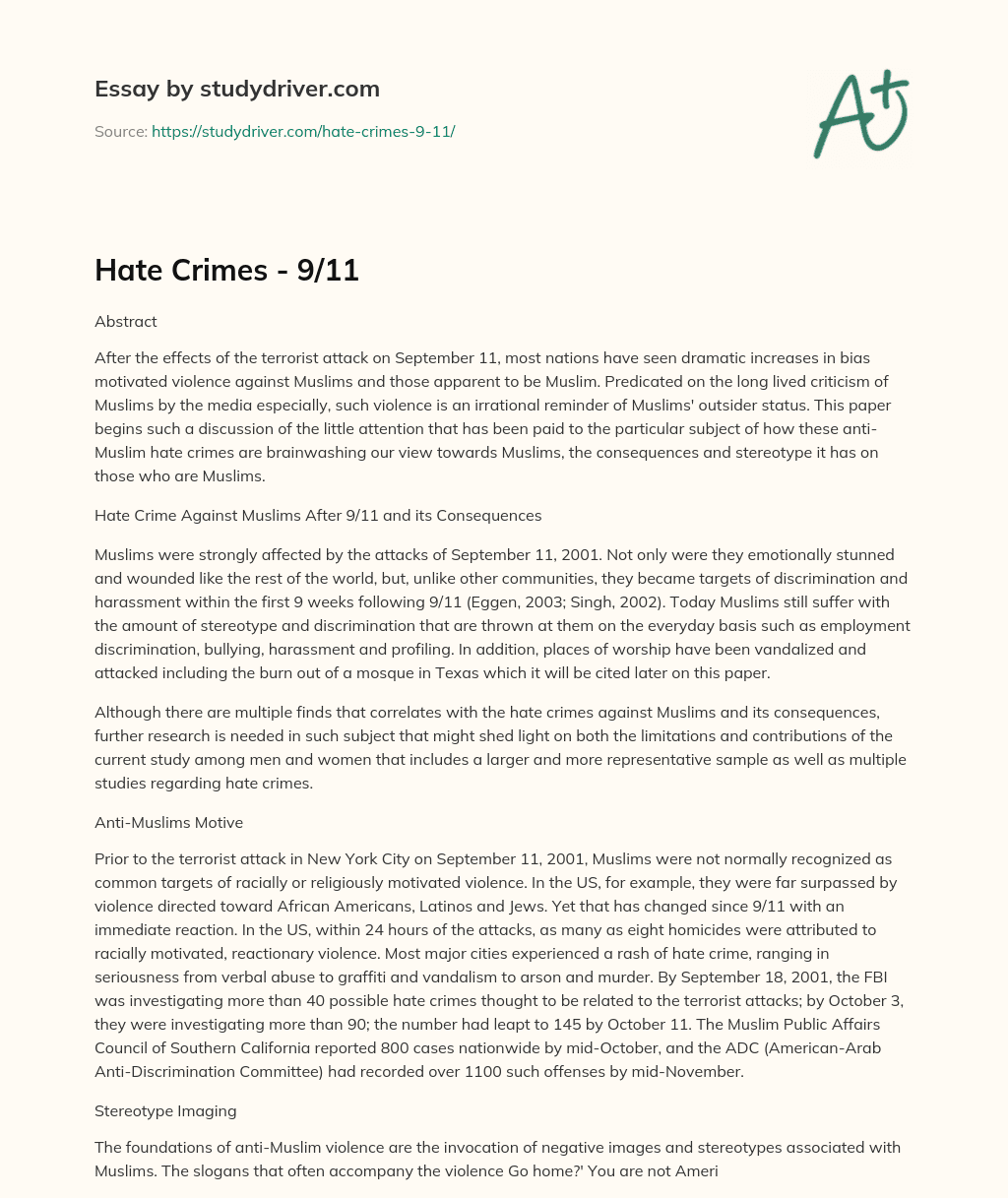 Hate Crimes – 9/11 essay