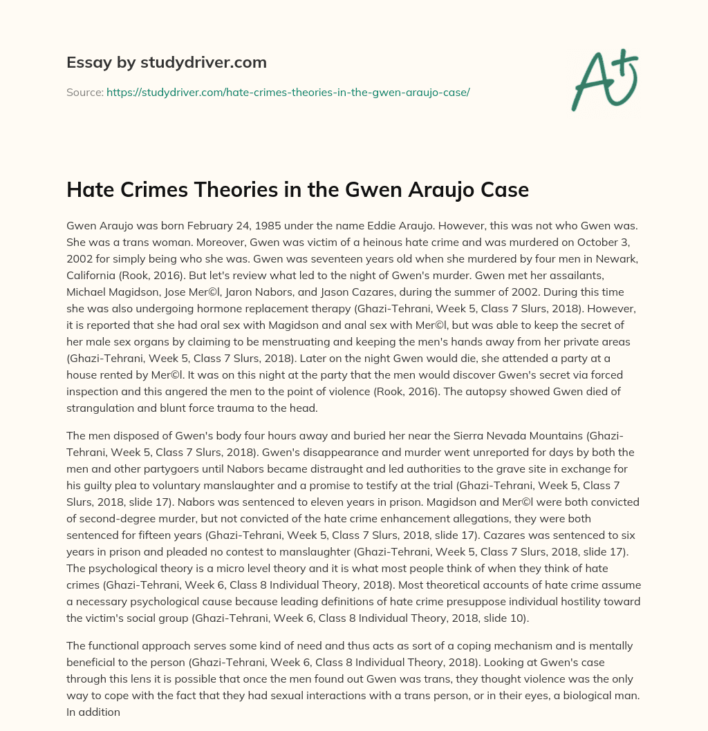 Hate Crimes Theories in the Gwen Araujo Case essay