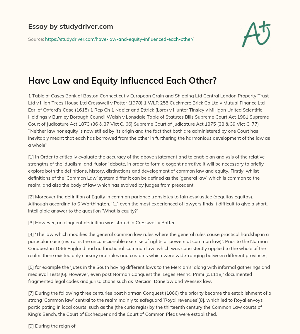 Have Law and Equity Influenced each Other? essay