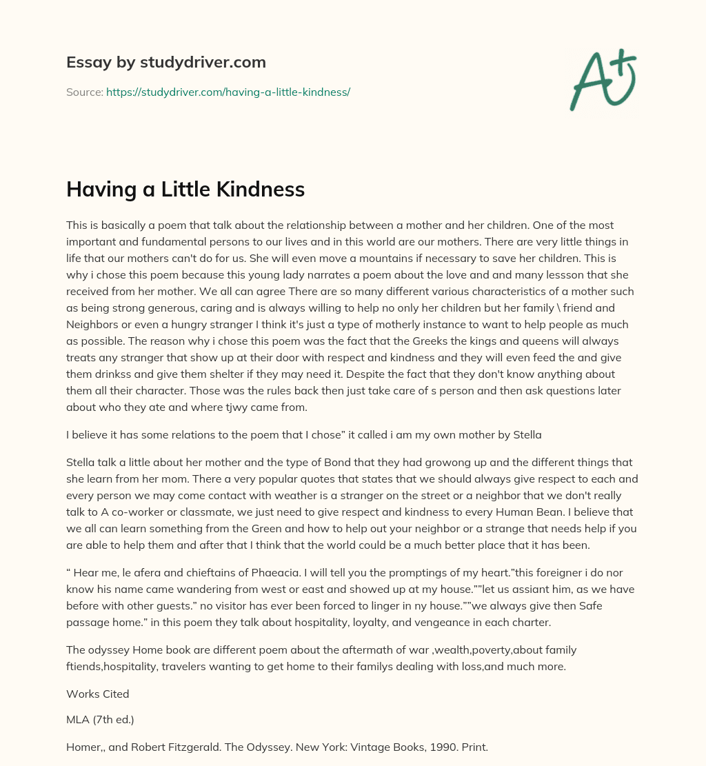 little acts of kindness essay using exemplification brainly